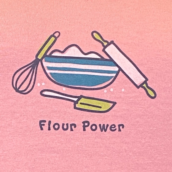 Life is Good "Flour Power" Baking Essentials Tee Shirt T-Shirt Top Sz Medium VGC - Picture 2 of 4